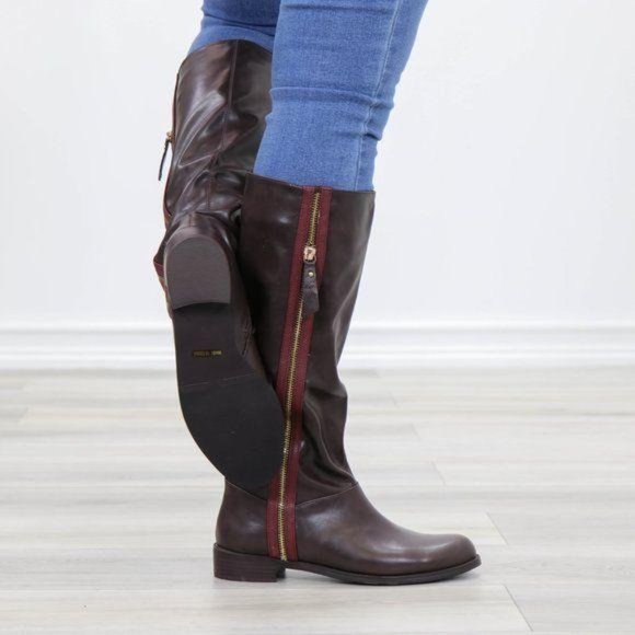Brown Below Knee Rider Boots Light Faux Fur Inside - Picture 6 of 11